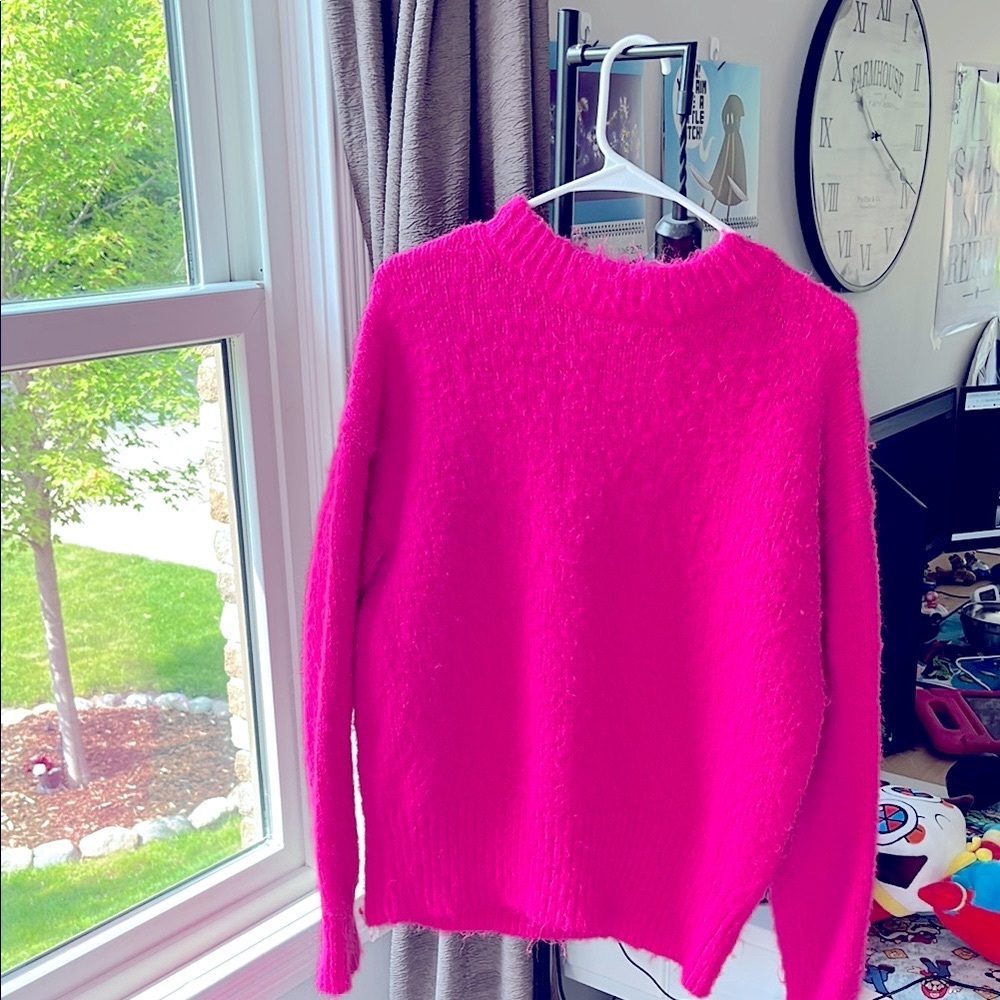HOT PINK fuzzy long-sleeve HALF TURTLENECK SWEATER; by “A NEW DAY”; XL